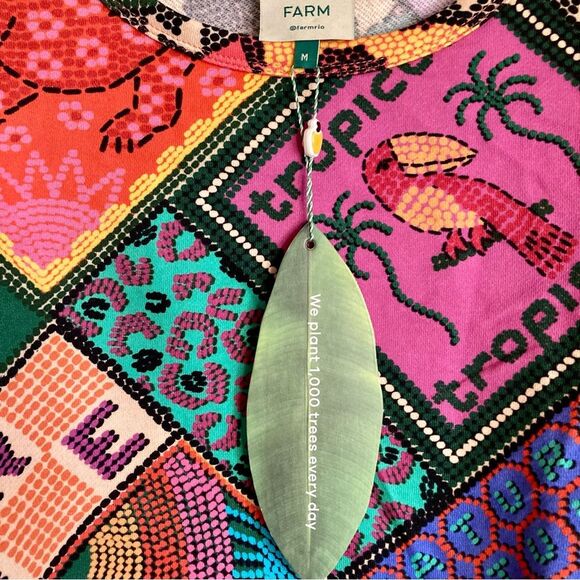 NEW FARM Rio Dotted Patch Scarf Sweatshirt Puff Sleeves Tropical Colorful Size M - Picture 15 of 15